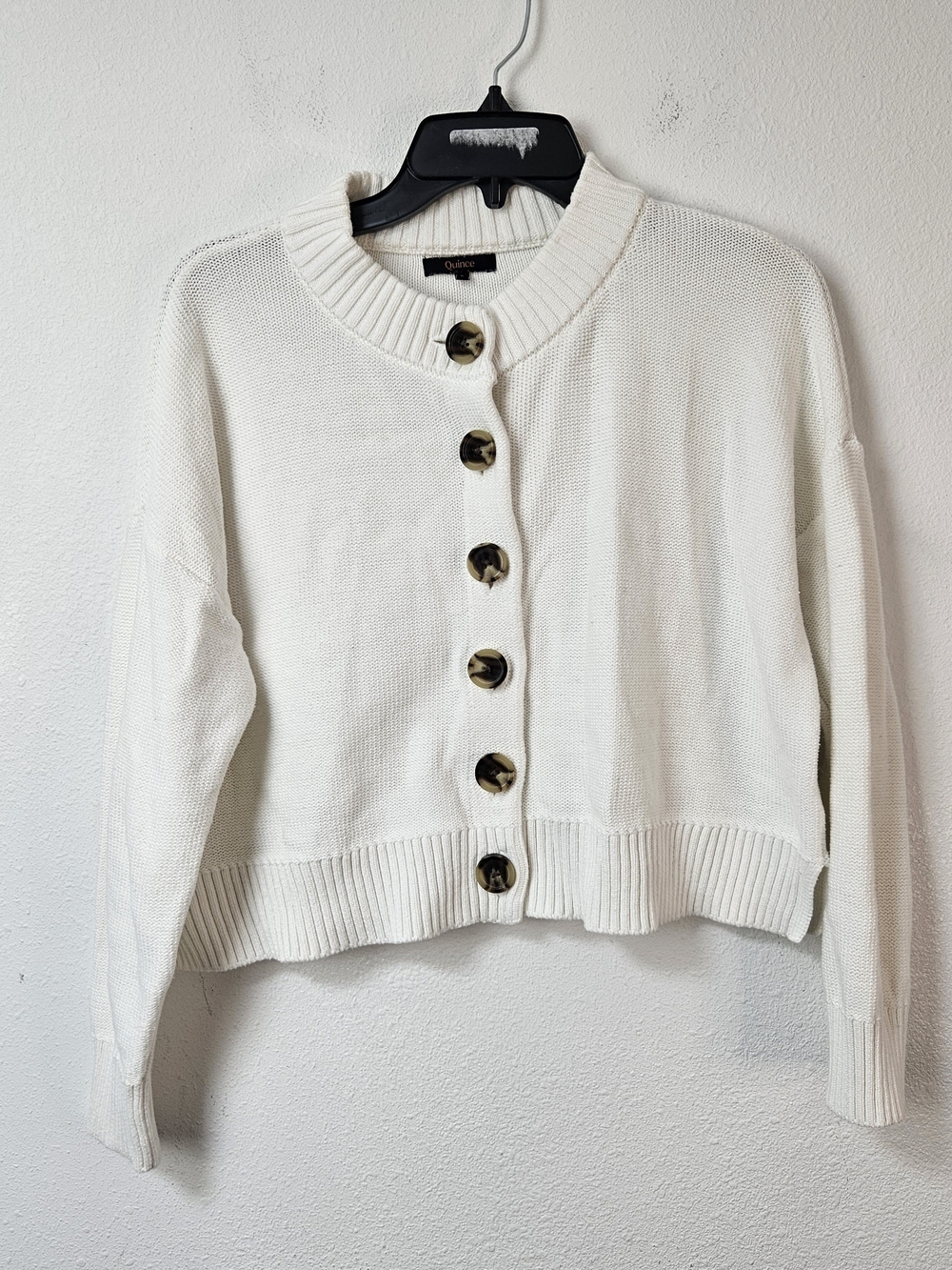 Quince Women's Organic Cotton Cropped Button-Front Knit Cardigan Size Small